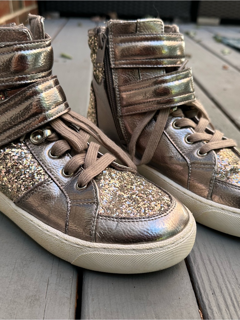 Aldo Metallic Glitter High-Top Sneakers - Bronze